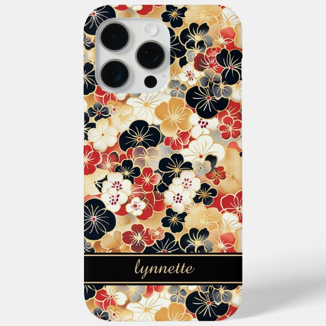 Japanisches Gold-Blumenmuster mit Monogramm Case-Mate iPhone Hülle (Rückseite)