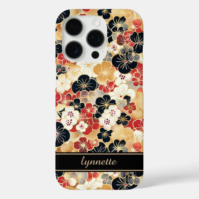 Japanisches Gold-Blumenmuster mit Monogramm Case-Mate iPhone Hülle (Rückseite)