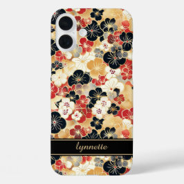 Japanisches Gold-Blumenmuster mit Monogramm iPhone 16 Plus Hülle