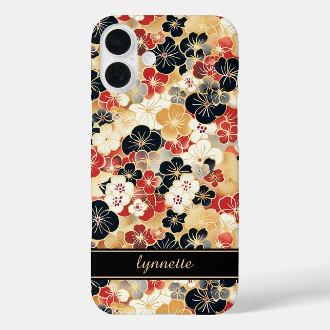 Japanisches Gold-Blumenmuster mit Monogramm Case-Mate iPhone Hülle (Rückseite)