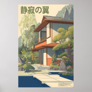 Japanisches Haus Poster Seeblick Garten, Steinweg
