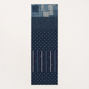 Japanisches Indigo-Feldtuch Boro- und Kasu-Designs Yogamatte