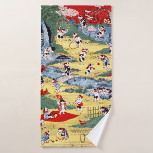 Japanisches Katzen Land, Utagawa Kunitoshi Badehandtuch