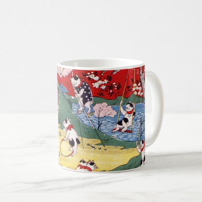 Japanisches Katzen Land, Utagawa Kunitoshi Kaffeetasse (VorderseiteRechts)