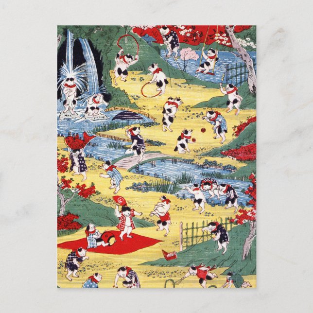 Japanisches Katzen Land, Utagawa Kunitoshi Postkarte (Vorderseite)
