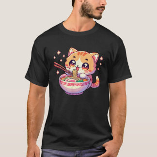 Japanisches Kawaii Kätzchen Anime Katze isst Ramen T-Shirt