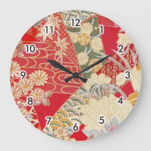 Japanisches KIMONO Gewebe, Blumenmuster Große Wanduhr