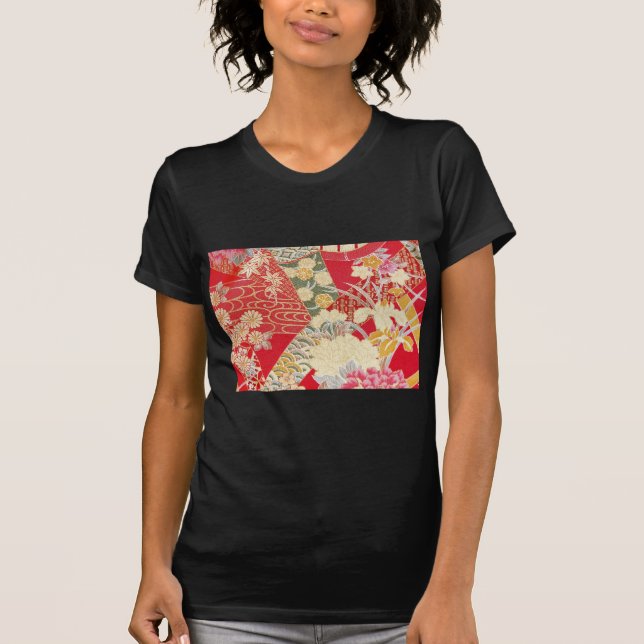 Japanisches KIMONO Gewebe, Blumenmuster T-Shirt (Vorderseite)