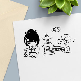 Japanisches Kimono-Mädchen-Scrapbook Permastempel