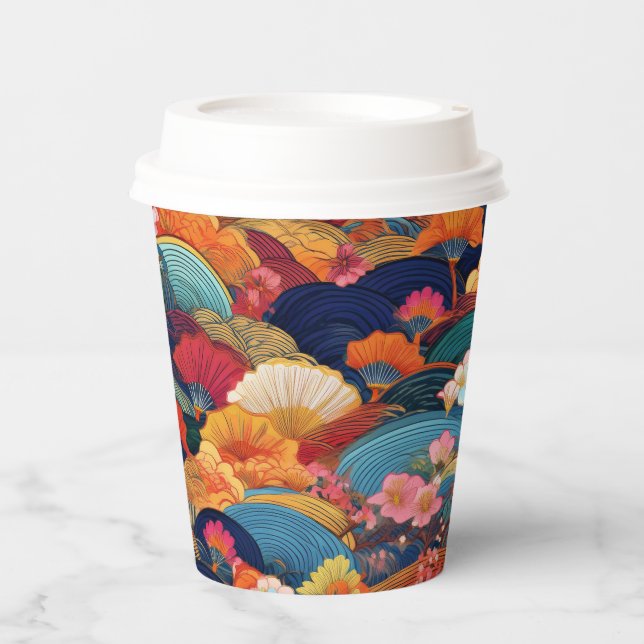 japanisches Kimono-Muster Pappbecher (Vorderseite)