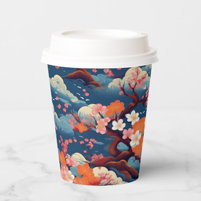 japanisches Kimono-Muster Pappbecher (Vorderseite)