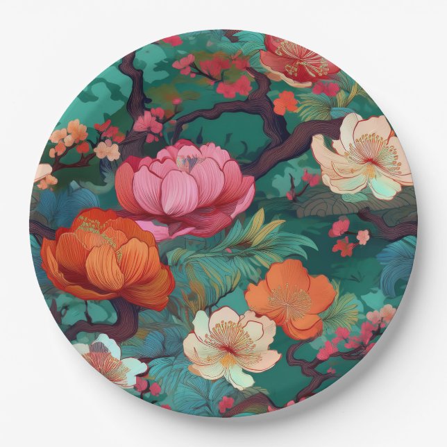 japanisches Kimono-Muster Pappteller (Vorderseite)