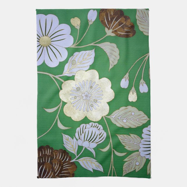 Japanisches KIMONO Textil, Blumenmuster Geschirrtuch (Vertikal)