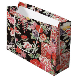 Japanisches KIMONO Textil, Blumenmuster Große Geschenktüte