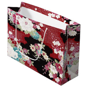 Japanisches KIMONO Textil, Blumenmuster Große Geschenktüte