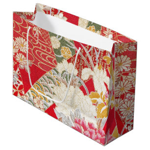 Japanisches KIMONO Textil, Blumenmuster Große Geschenktüte