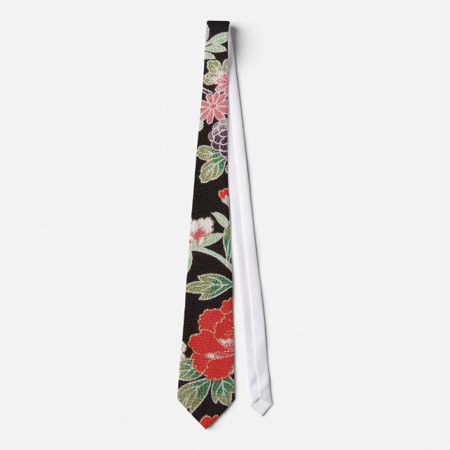 Japanisches KIMONO Textil, Blumenmuster Krawatte (Vorderseite)