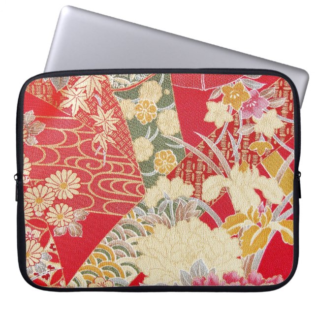 Japanisches KIMONO Textil, Blumenmuster Laptopschutzhülle (Vorderseite)