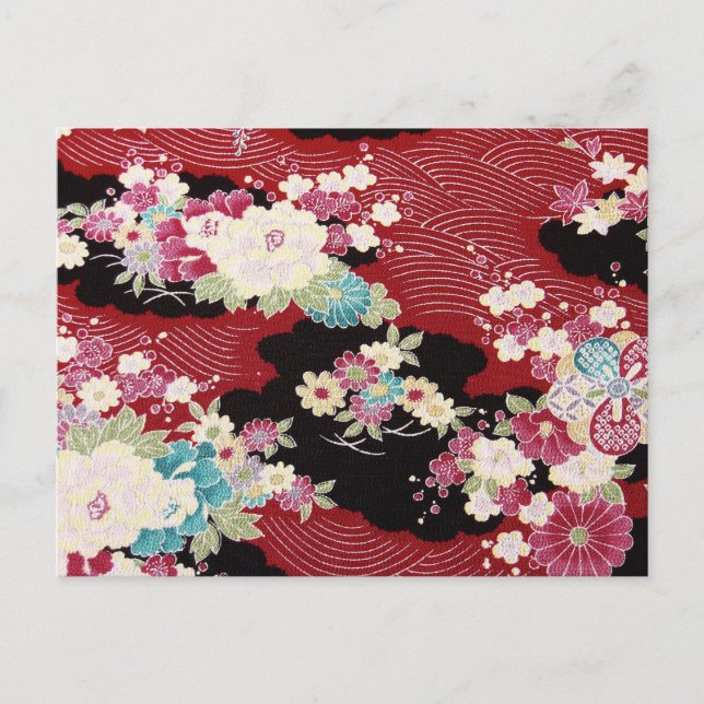 Japanisches KIMONO Textil, Blumenmuster Postkarte (Vorderseite)