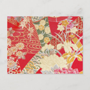 Japanisches KIMONO Textil, Blumenmuster Postkarte