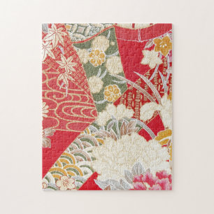 Japanisches KIMONO Textil, Blumenmuster Puzzle
