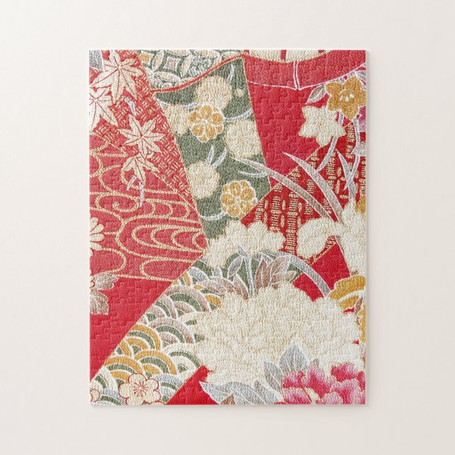 Japanisches KIMONO Textil, Blumenmuster Puzzle (Vertikal)