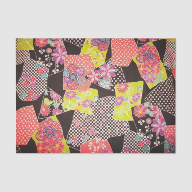 Japanisches KIMONO Textil, Blumenmuster Seidenpapier (Vorderseite)