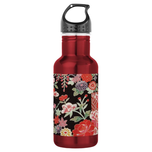 Japanisches KIMONO Textil, Blumenmuster Trinkflasche (Vorderseite)