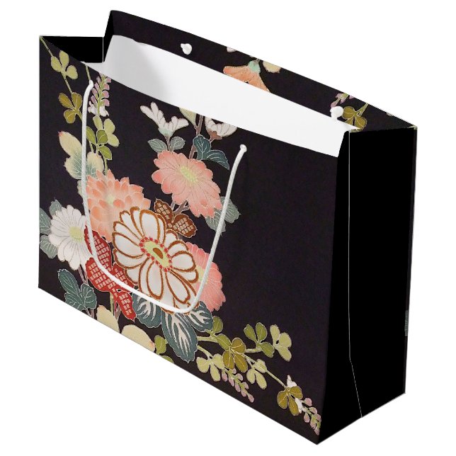 Japanisches KIMONO Textil, Floret Muster Große Geschenktüte (Vorderseite Schrägansicht)