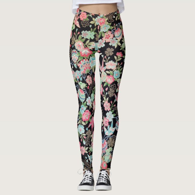 Japanisches KIMONO Textil, Floret Muster Leggings (Vorderseite)