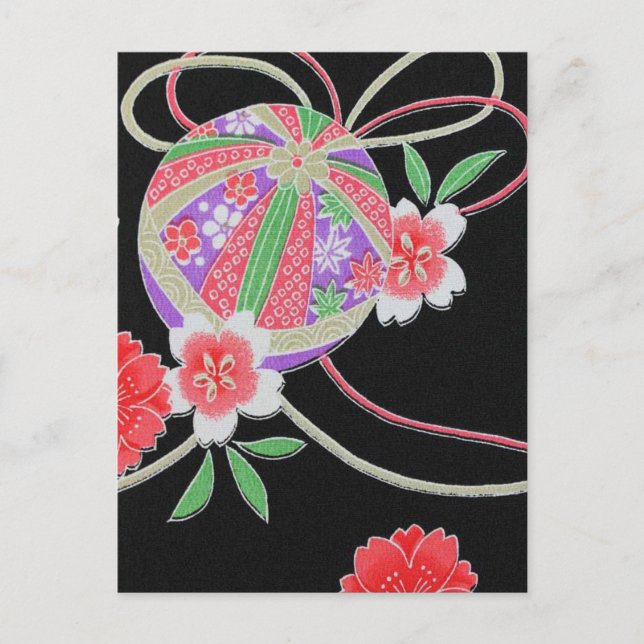 Japanisches KIMONO Textil, Floret Muster Postkarte (Vorderseite)