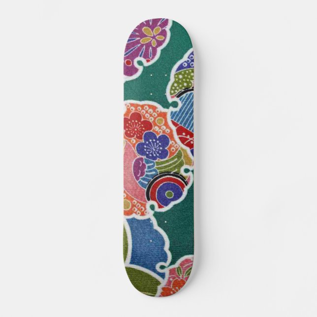 Japanisches KIMONO Textil, Floret Muster Skateboard (Vorderseite)