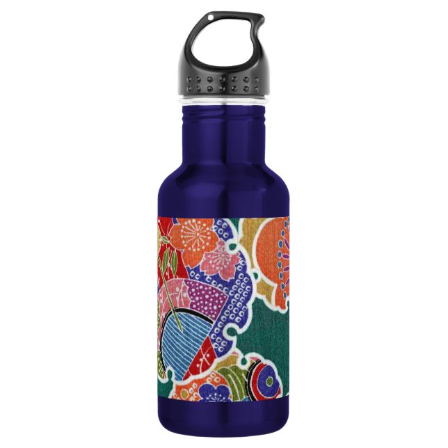 Japanisches KIMONO Textil, Floret Muster Trinkflasche (Vorderseite)