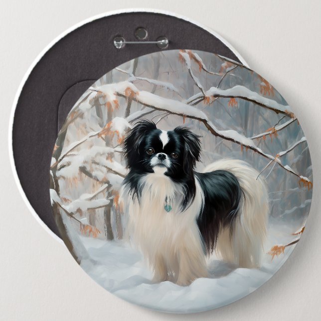 Japanisches Kinn Let It Snow Weihnachten Button (Vorne & Hinten)
