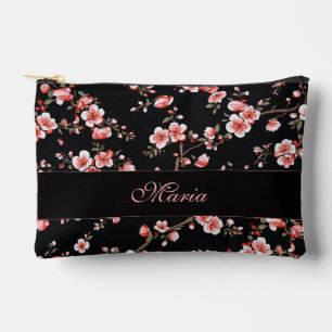 Japanisches Kirschblüten-Monogramm Rosa Schwarz Zubehörtasche