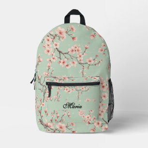 Japanisches Kirschblüten-Monogramm Salbeigrün Pink Bedruckter Rucksack