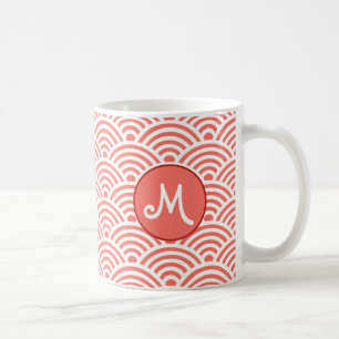 Japanisches klassisches Wellenmuster mit Monogramm Kaffeetasse