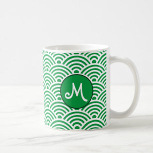 Japanisches klassisches Wellenmuster mit Monogramm Kaffeetasse