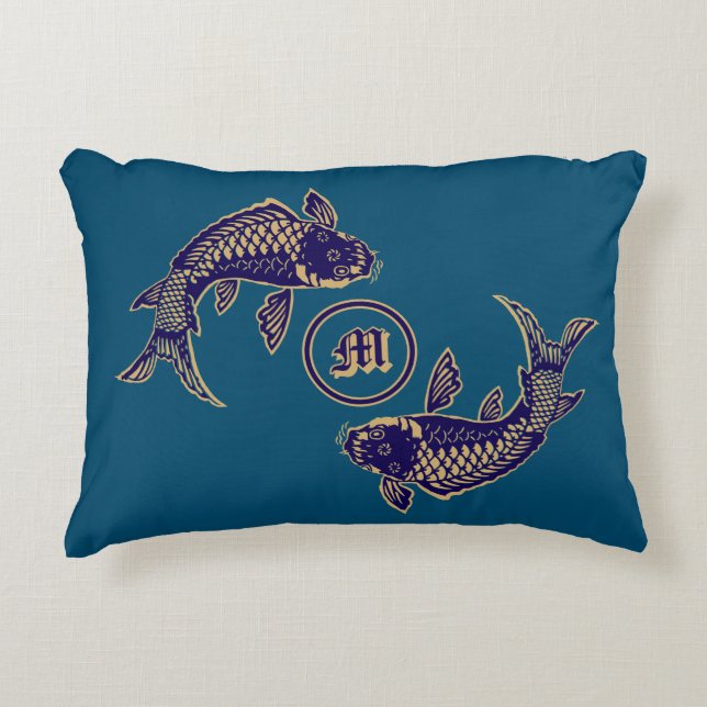 Japanisches Koi-Fisch-Monogramm Dekokissen (Vorderseite)