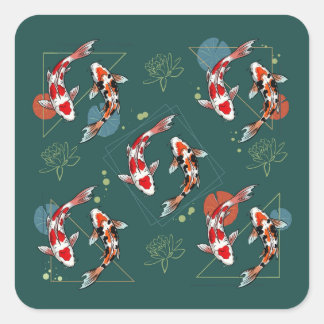 Japanisches Koi-Fisch-Muster Quadratischer Aufkleber