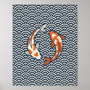 Japanisches Koi-Fisch-Plakat, Yin Yang Koi Seigaih Poster