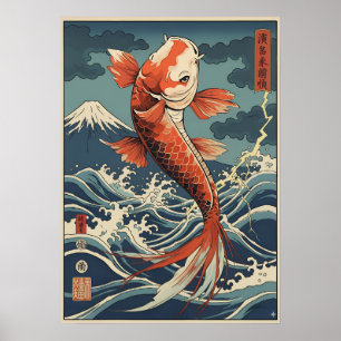 Japanisches Koi Fish Art Poster - Symbol der Stärk