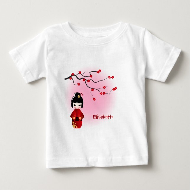 Japanisches Kokeshi-Puppe Sakura Name Baby Girl Sh T-shirt (Vorderseite)