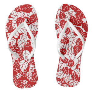 Japanisches Leaf Print, Dunkelrot und Weiß Flip Flops