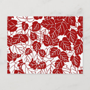 Japanisches Leaf Print, Dunkelrot und Weiß Postkarte