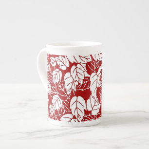 Japanisches Leaf Print, Dunkelrot und Weiß Prozellantasse