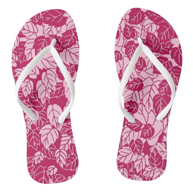 Japanisches Leaf Print, Fuchsia und Light Pink Flip Flops (Fußbett)