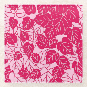 Japanisches Leaf Print, Fuchsia und Light Pink Glasuntersetzer