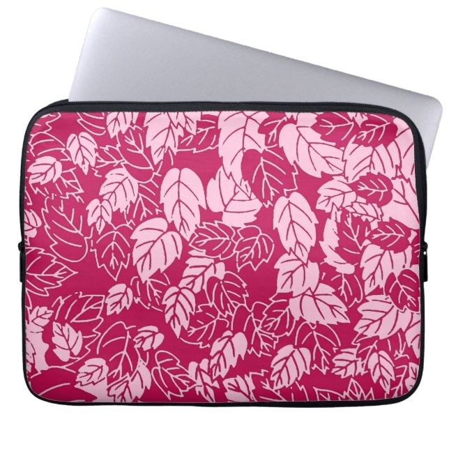 Japanisches Leaf Print, Fuchsia und Light Pink Laptopschutzhülle (Vorderseite)