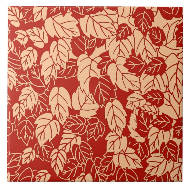 Japanisches Leaf Print, Mandarin Orange Fliese (Vorderseite)